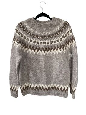 Hand Crafted Women’s Icelandic Nordic lopapeysa sweater Grey Taupe Brown Cream